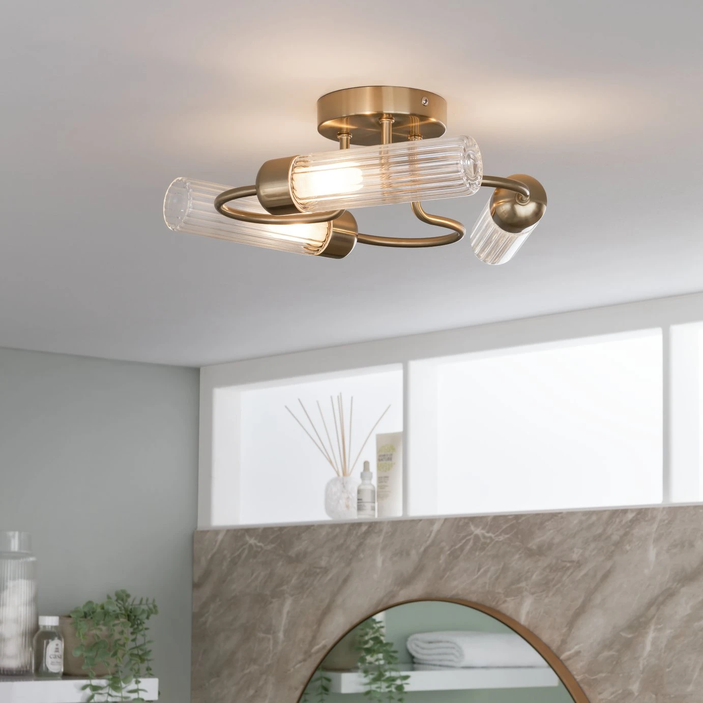 Habitat Ribbed Metal 3 Light Bathroom Ceiling Light - Gold 3 Habitat Ribbed Metal 3 Light Bathroom Ceiling Light - Gold