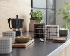 Habitat Grid Pack Of 2 Ceramic Canister - Black And White -Habitat 1975402 R Z001C