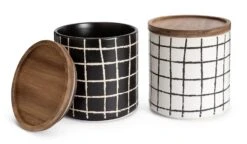 Habitat Grid Pack Of 2 Ceramic Canister - Black And White -Habitat 1975402 R Z002A