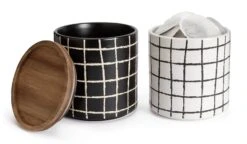 Habitat Grid Pack Of 2 Ceramic Canister - Black And White -Habitat 1975402 R Z004A