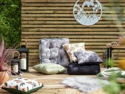 Habitat Palm Print Grey Floor Cushion -Habitat 2029450 R Z002C