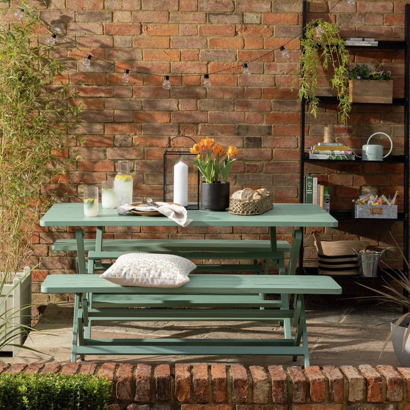 Habitat Folding 4 Seater Steel Dining Set - Green 4 Habitat Folding 4 Seater Steel Dining Set - Green - Image 2