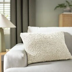 Habitat Faux Shearling Cushion - Oatmeal - 60X40cm