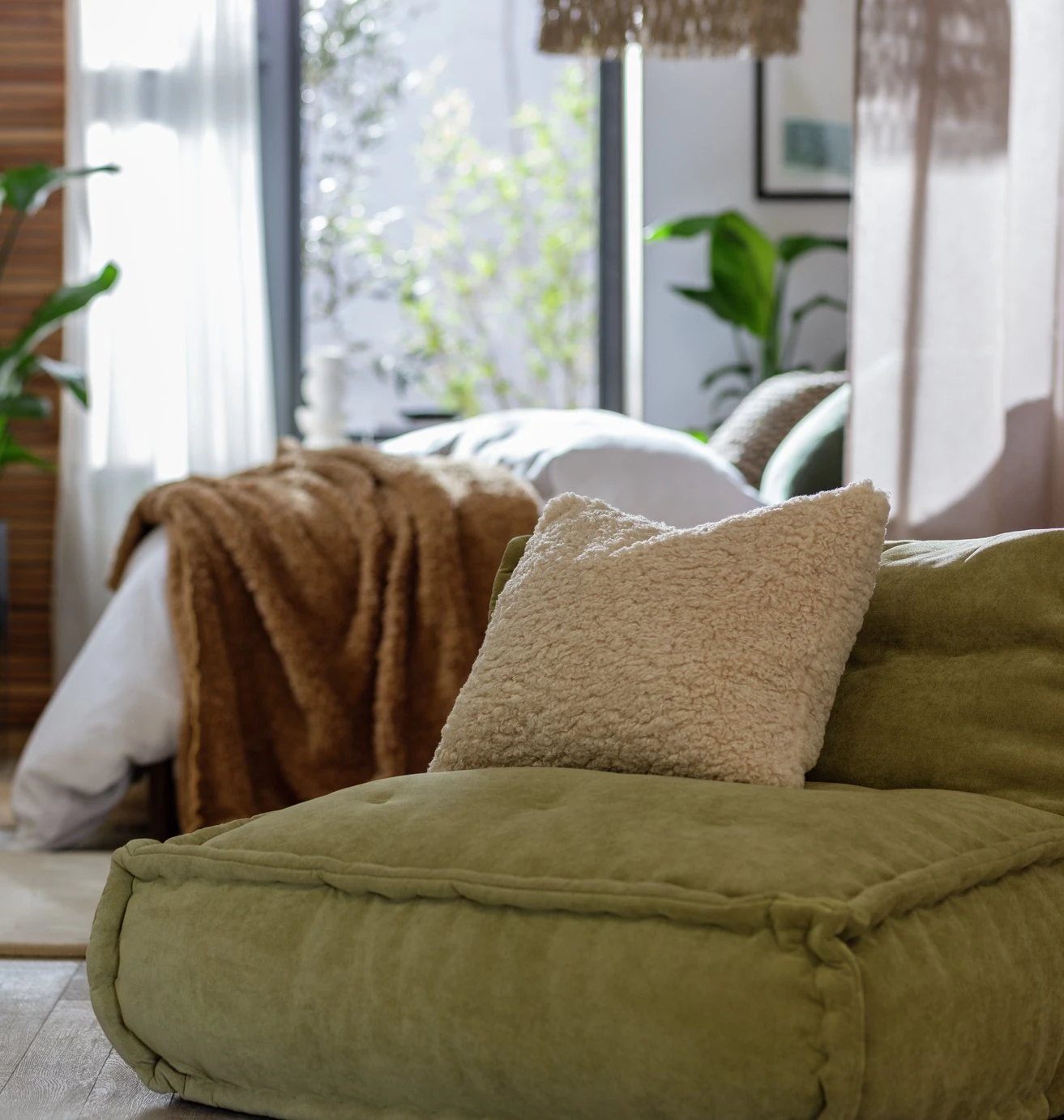 Habitat Faux Shearling Cushion - Oatmeal - 60X40cm 4 Habitat Faux Shearling Cushion - Oatmeal - 60X40cm - Image 2