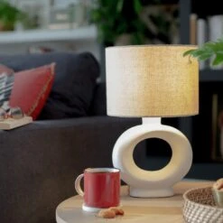 Habitat Nels Large Circle Ceramic Table Lamp - White & Beige