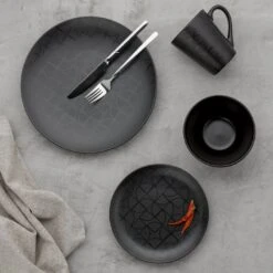 Habitat Geo 16 Piece Stoneware Dinner Set - Black 9 Habitat Geo 16 Piece Stoneware Dinner Set - Black -Habitat 7665242 R Z001C