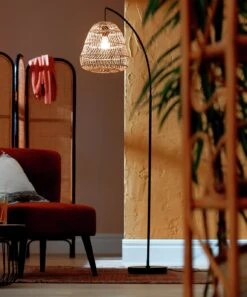 Habitat Rattan Arc Floor Lamp - Cream And Black -Habitat 8024789 R Z002C