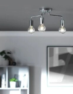 Habitat Rayner Steel 3 Light LED Flush Ceiling Light -Chrome -Habitat 8113621 R Z002C