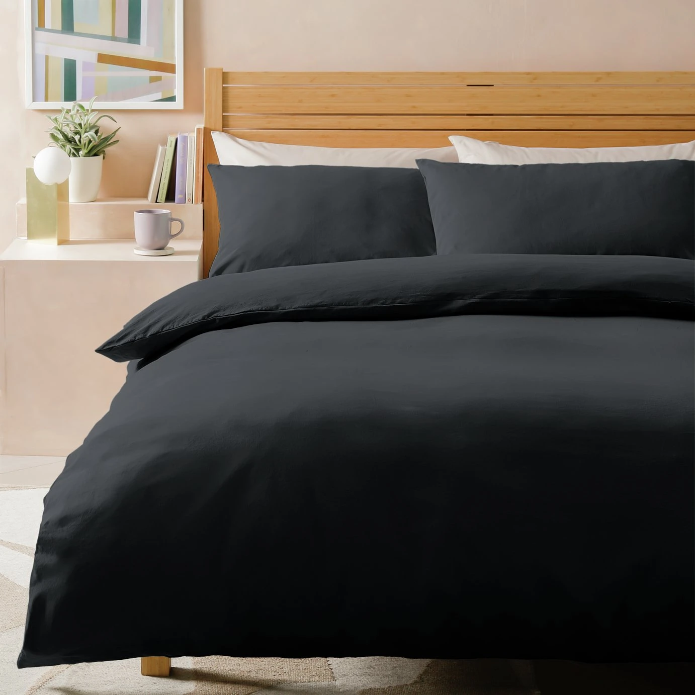 Habitat Stonewashed Cotton Plain Charcoal Bedding Set-Double 3 Habitat Stonewashed Cotton Plain Charcoal Bedding Set-Double