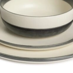 Habitat Stripe 12 Piece Stoneware Dinner Set - Multicoloured -Habitat 9360992 R Z001B