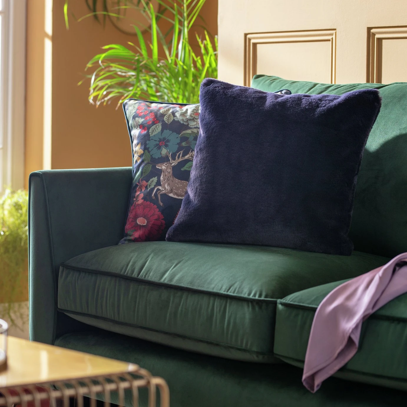 Habitat Plain Faux Fur Cushion - Navy - 43x43cm 3 Habitat Plain Faux Fur Cushion - Navy - 43x43cm