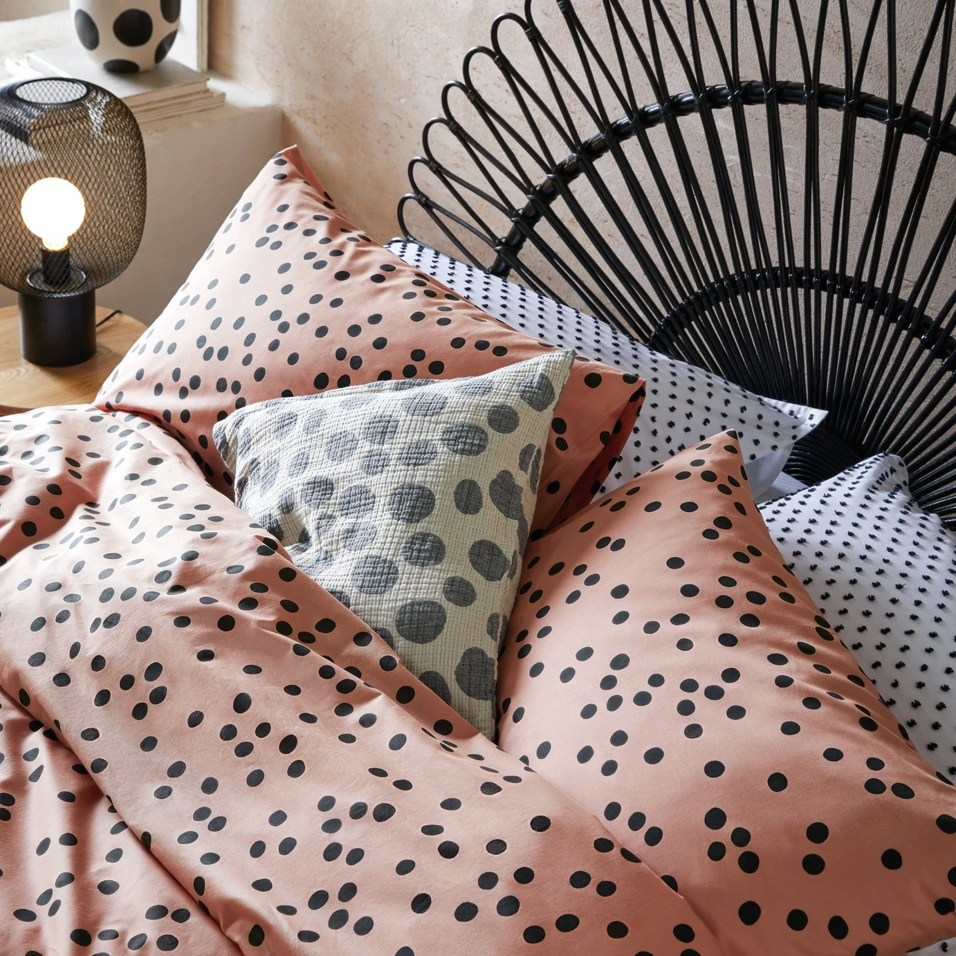 Habitat Cotton Dot Penny Pink & Black Bedding Set - Single 7 Habitat Cotton Dot Penny Pink & Black Bedding Set - Single - Image 5