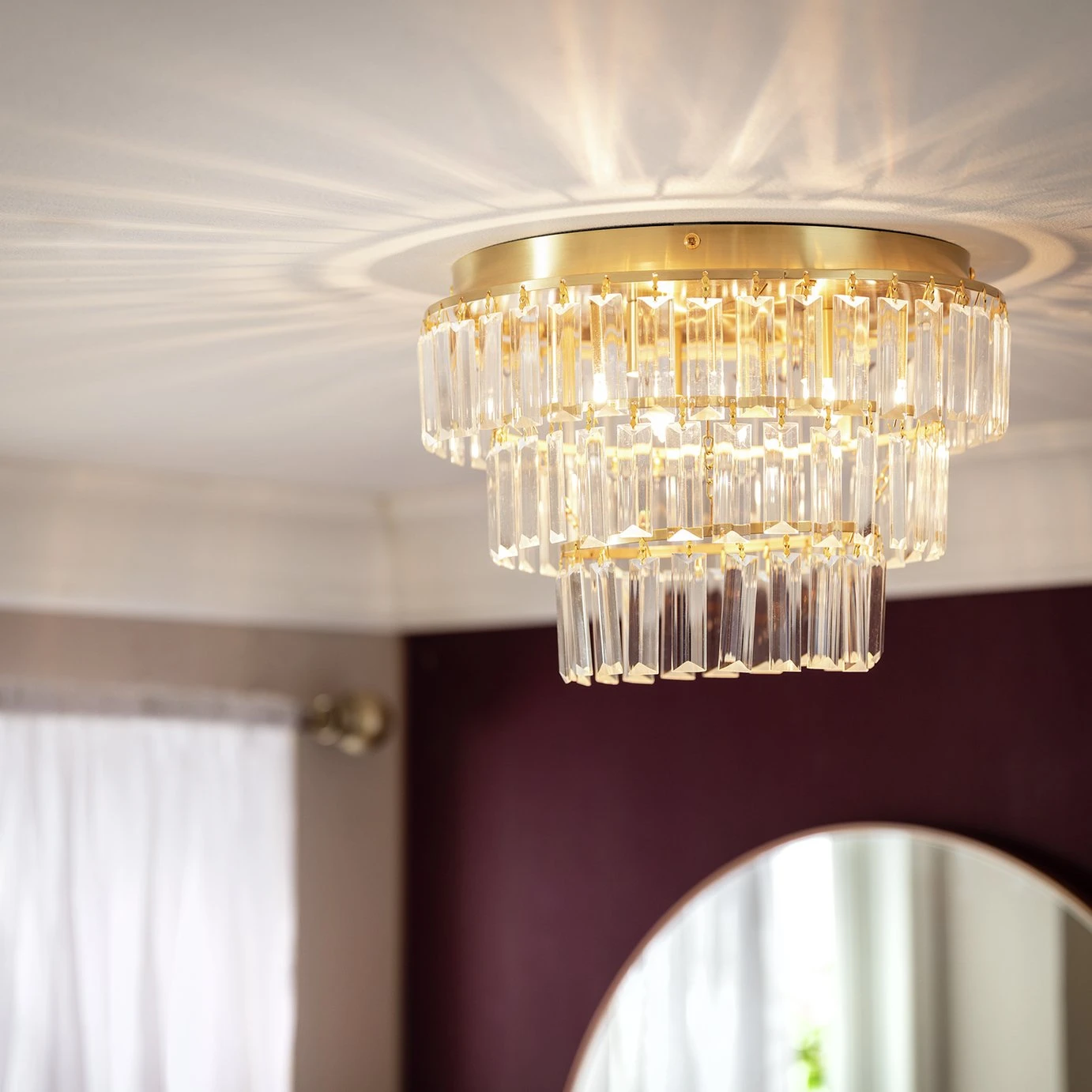 Habitat Presley Glass 3 Tier Flush To Ceiling Light - Brass 3 Habitat Presley Glass 3 Tier Flush To Ceiling Light - Brass