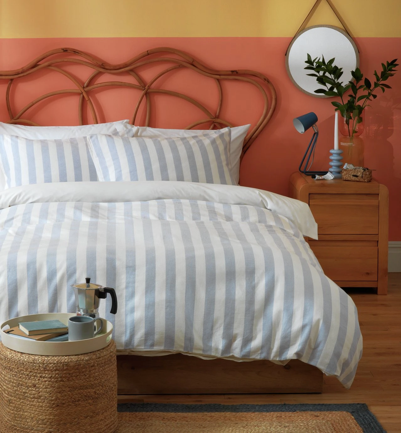 Habitat Stripe Sky Blue & White Bedding Set - Double 4 Habitat Stripe Sky Blue & White Bedding Set - Double - Image 2