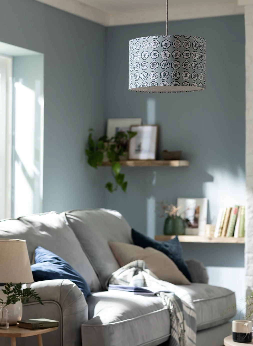 Habitat Country Floral Printed 30cm Drum Shade - Grey 9 Habitat Country Floral Printed 30cm Drum Shade - Grey - Image 7