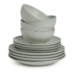 Habitat Textured Ripple 12 Piece Dinner Set - Chalk -Habitat 9529764 R Z002A