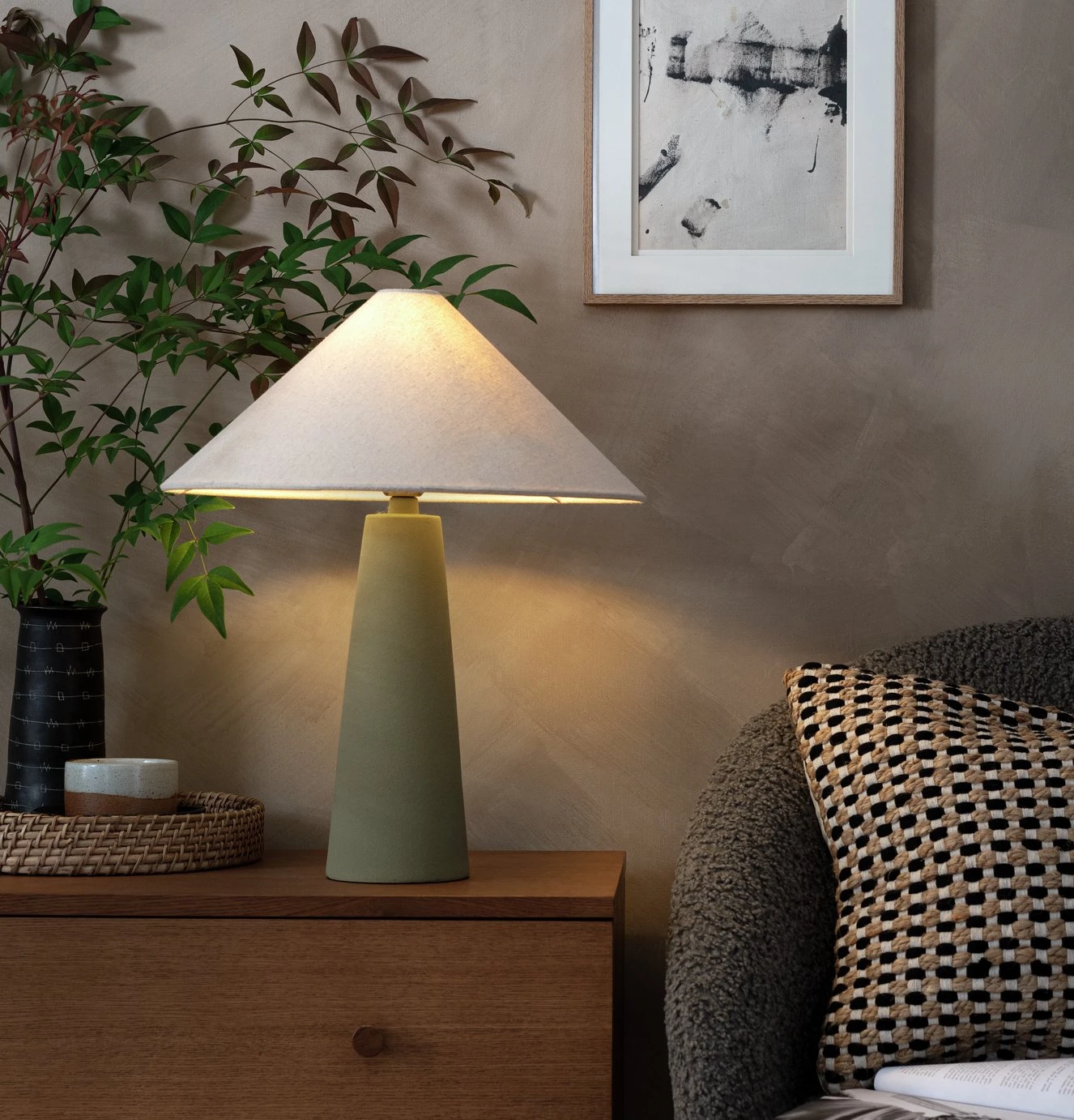 Habitat Conical Ceramic Table Lamp - Olive & Beige 3 Habitat Conical Ceramic Table Lamp - Olive & Beige